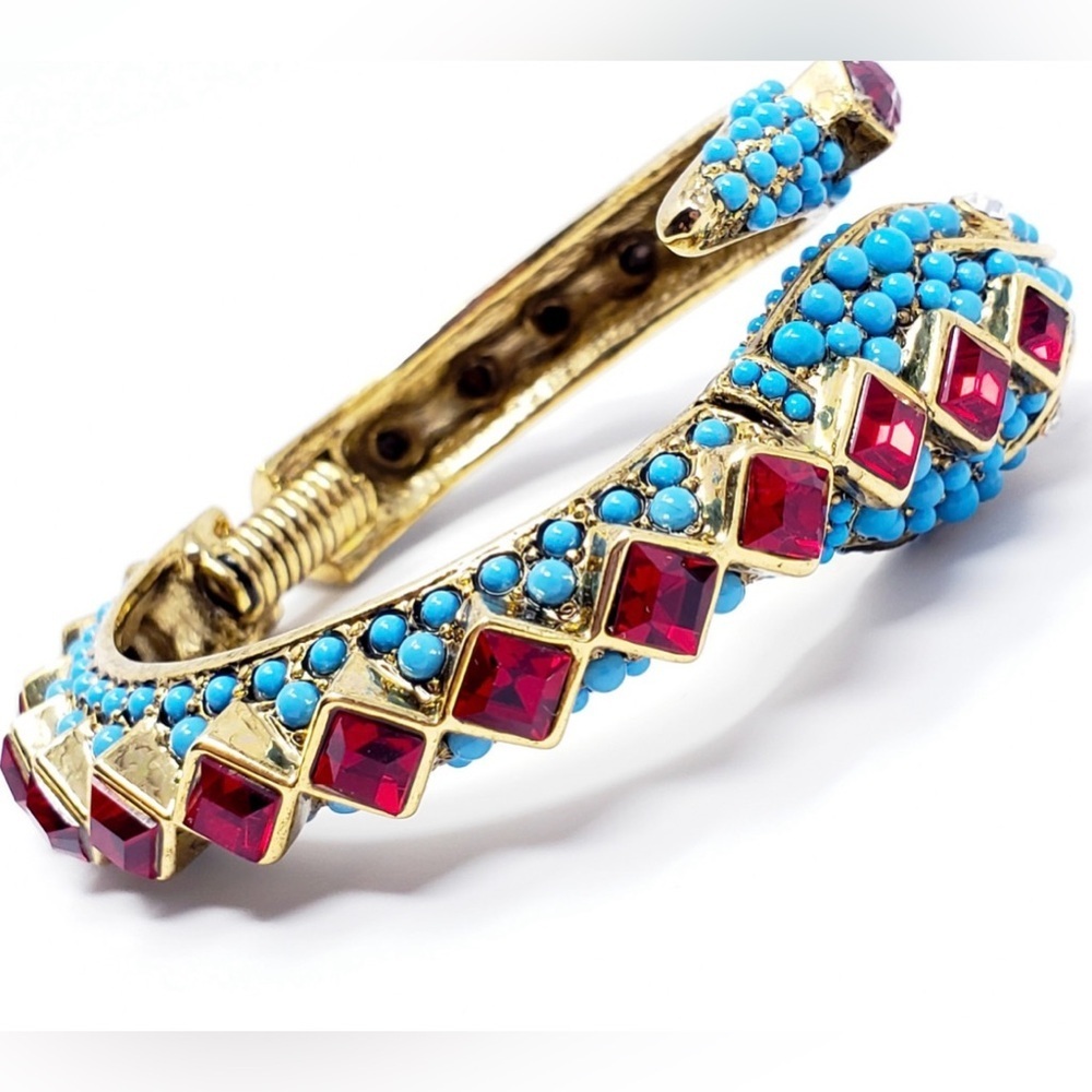 Kenneth Jay Lane Kjl Faux Ruby & Turquoise Snake … - image 2